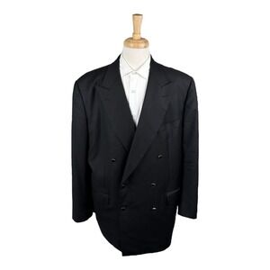 Belvest Black‎ Dbl Breasted Enamel Button 150s Wool Blazer Size 48L